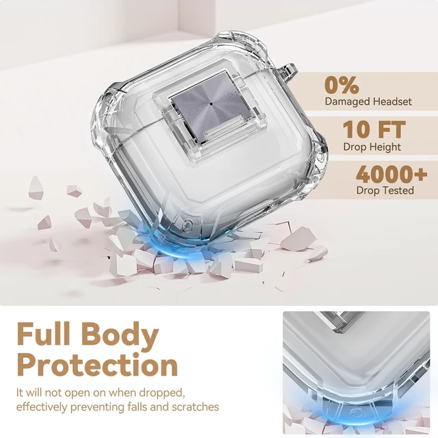 Alt view image 6 of 7 - for Airpods 4 Case with Safety Lock,Clear Black Soft TPU Shock-Proof Clear Cover for Apple AirPod 4th Generation with Cute Bling Keychain and Cleaner kit for Women Girls
