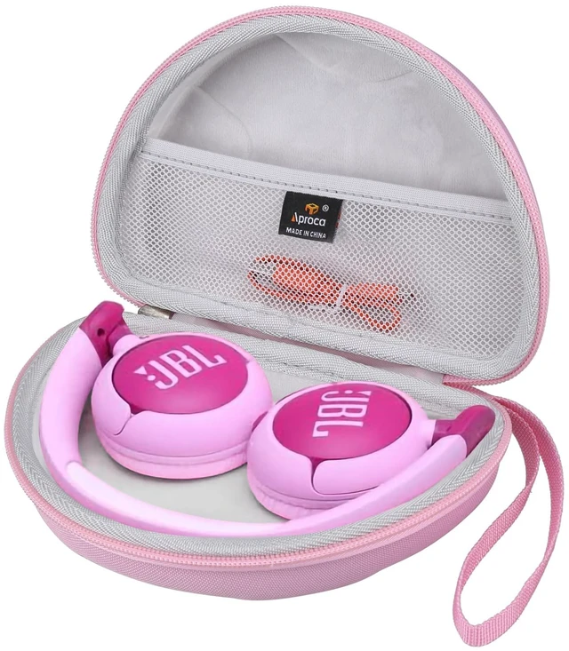 Main image of Case for JBL Junior 320 / Junior 320BT / JR 300BT Kids Headphones -Pink Carrying Case, Water-resistant & Shock-resistant, Soft Inner Lining Protects Headphones, Mesh Pocket Stores USB Cables