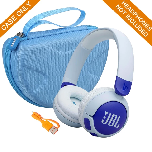 Alt view image 4 of 7 - Case for JBL Junior 320 / Junior 320BT / JR 300BT Kids Headphones -Blue Carrying Case, Water-resistant & Shock-resistant, Soft Inner Lining Protects Headphones, Mesh Pocket Stores USB Cables