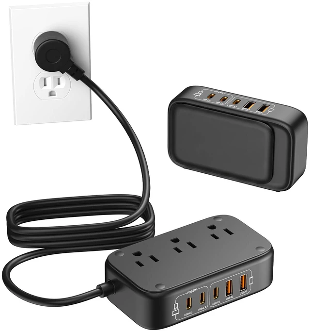 Main image of 7-in-1 USB Power Strip, 85W Charging Station 5FT Extension Cord with Multiple Outlets with 3 USB-C, 2 USB-A Ports and 2500W AC Outlet for Home/Office/College/Travel (Black)