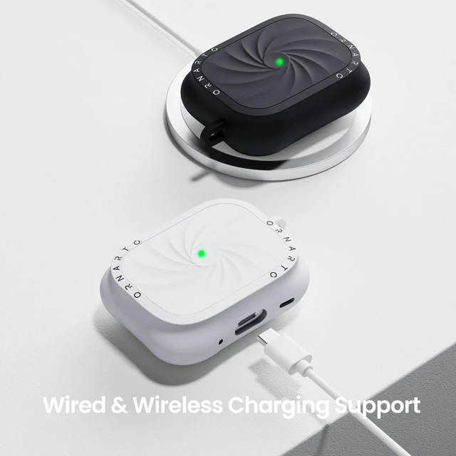 Alt view image 7 of 7 - Vortuxe for AirPods Pro 3 Case, Liquid Silicone, White Velvety Soft Touch, 2X MIL-STD Drop Protection, Elevated Corner Design, Sleek Vortex Pattern, LED Visible, Carabiner Included