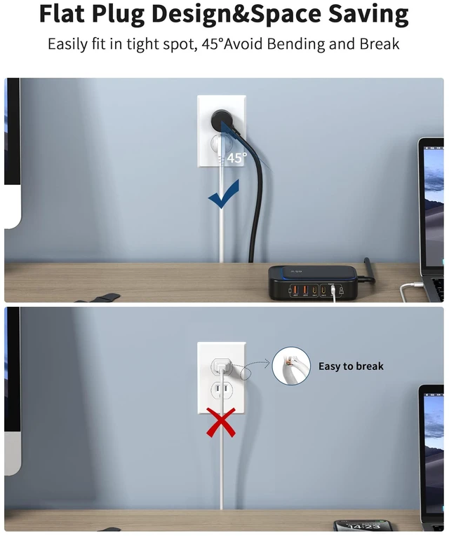 Alt view image 6 of 7 - 7-in-1 USB Power Strip, 85W Charging Station 5FT Extension Cord with Multiple Outlets with 3 USB-C, 2 USB-A Ports and 2500W AC Outlet for Home/Office/College/Travel (Black)