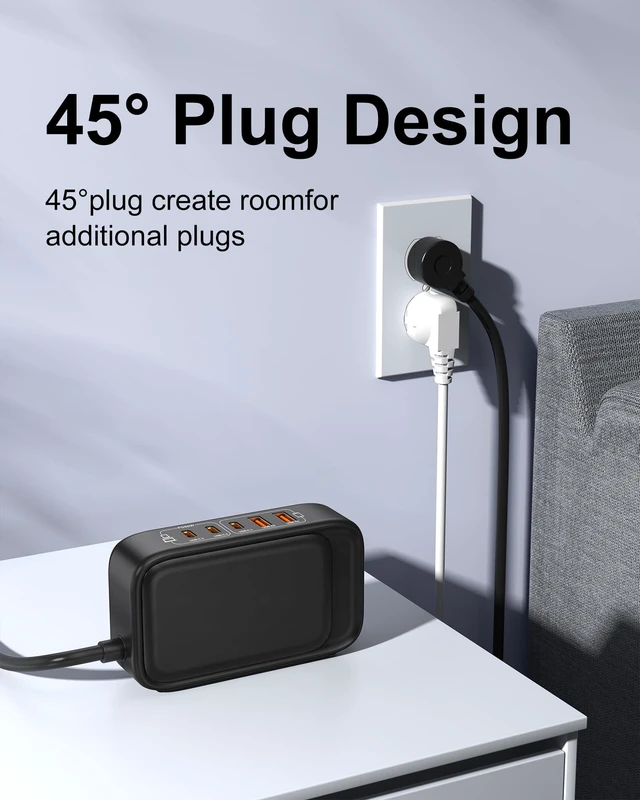 Alt view image 7 of 7 - 7-in-1 USB Power Strip, 85W Charging Station 5FT Extension Cord with Multiple Outlets with 3 USB-C, 2 USB-A Ports and 2500W AC Outlet for Home/Office/College/Travel (Black)