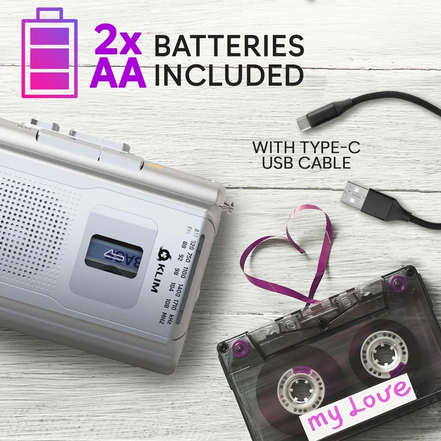 Alt view image 5 of 7 - K8 Cassette Player with Headphones, Portable Recorder, AM FM Radio Includes a Built-in Microphone and Speaker, Plus Audio Jack for Private Listening - Silver, Runs on Batteries or AC Power