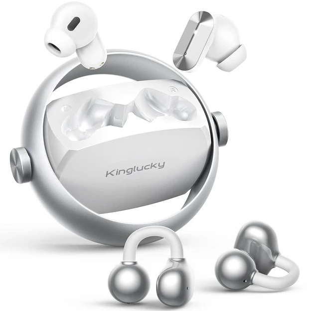Main image of 2-in-1 Wireless Earbuds, in-Ear & Open Ear Clip-On Earbuds Comfortable fit, Bluetooth Headphones 5.4 with Noise Cancelling Mic, Power Swap Charging, Up to 50H, White