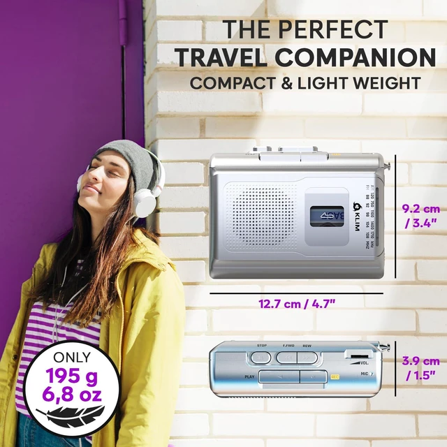 Alt view image 7 of 7 - K8 Cassette Player with Headphones, Portable Recorder, AM FM Radio Includes a Built-in Microphone and Speaker, Plus Audio Jack for Private Listening - Silver, Runs on Batteries or AC Power