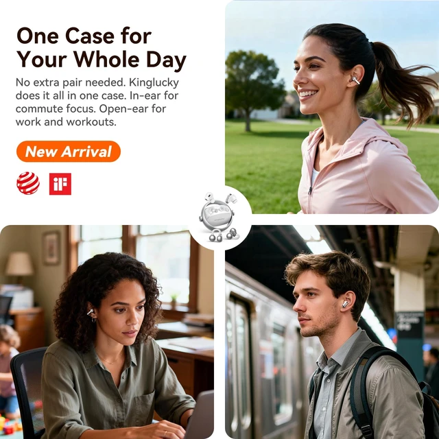 Alt view image 3 of 7 - 2-in-1 Wireless Earbuds, in-Ear & Open Ear Clip-On Earbuds Comfortable fit, Bluetooth Headphones 5.4 with Noise Cancelling Mic, Power Swap Charging, Up to 50H, White