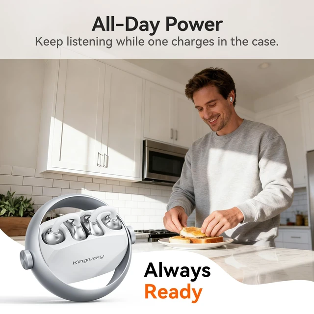 Alt view image 6 of 7 - 2-in-1 Wireless Earbuds, in-Ear & Open Ear Clip-On Earbuds Comfortable fit, Bluetooth Headphones 5.4 with Noise Cancelling Mic, Power Swap Charging, Up to 50H, White