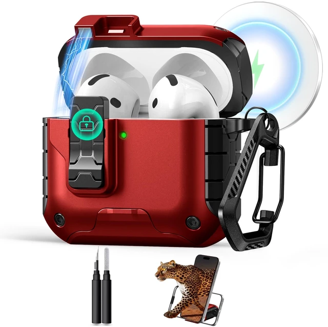 Main image of Magnetic Automatic Lock for AirPods 5 & 4 Case with Phone Stand Compatible with Apple AirPods 5 &4 Case Cover with Cleaner Kit &Magsafe & Carabiner, Drop-proof,Powerful 360° Protection