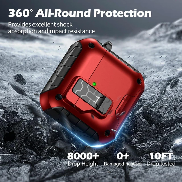 Alt view image 2 of 7 - Magnetic Automatic Lock for AirPods 5 & 4 Case with Phone Stand Compatible with Apple AirPods 5 &4 Case Cover with Cleaner Kit &Magsafe & Carabiner, Drop-proof,Powerful 360° Protection
