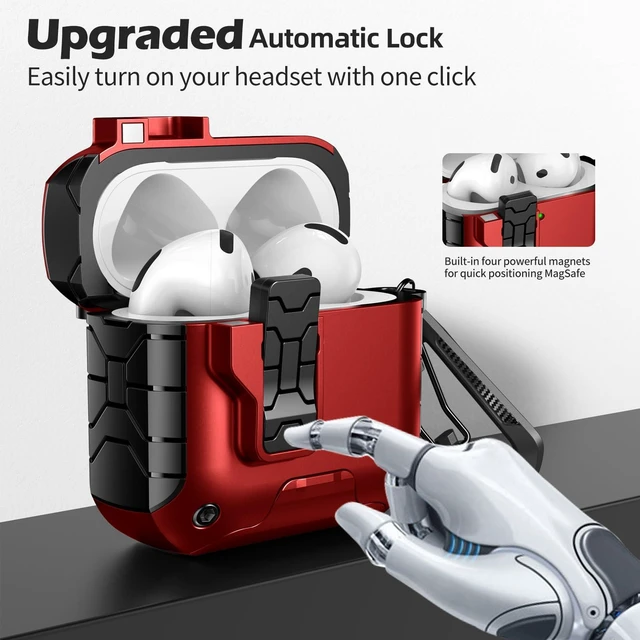 Alt view image 4 of 7 - Magnetic Automatic Lock for AirPods 5 & 4 Case with Phone Stand Compatible with Apple AirPods 5 &4 Case Cover with Cleaner Kit &Magsafe & Carabiner, Drop-proof,Powerful 360° Protection