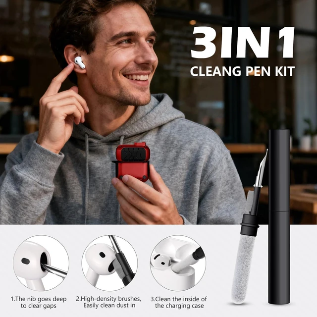 Alt view image 7 of 7 - Magnetic Automatic Lock for AirPods 5 & 4 Case with Phone Stand Compatible with Apple AirPods 5 &4 Case Cover with Cleaner Kit &Magsafe & Carabiner, Drop-proof,Powerful 360° Protection