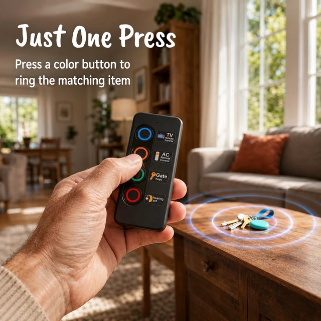 Alt view image 4 of 7 - Key Finder RF Item Locator Tags with Magnetic Transmitter, 131 Ft Range, 80 dB Beep, Wireless Remote Tracker for Keys, Wallet, Phone, TV Remote, No Smartphone Required, Perfect for The Elderly