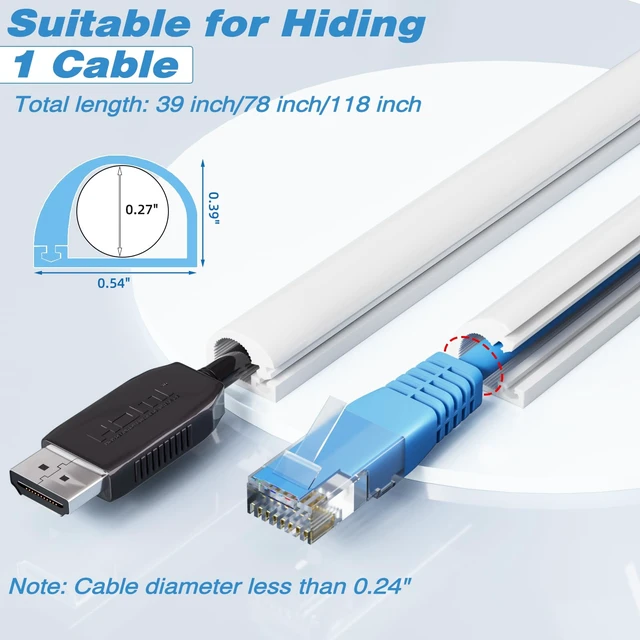 Alt view image 2 of 7 - 78" Silicone Cord Hider for 1 Cord,Flexible Side-Opening White Cord Covers for Wires on Wall Mount TV,Easier Setup for Home Office Self-Adhesive Cable Management Wire Hider,0.54" W x 0.39" H