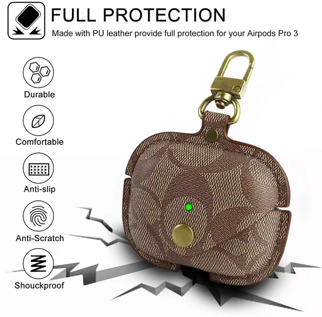 Alt view image 3 of 6 - for AirPods Pro 3 Case, Leather Cute Full Body Shockproof Protective Cover for AirPods Pro 3nd Generation Case for Women Men, Drop Protection (D)