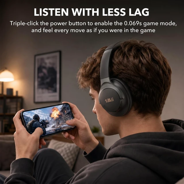 Alt view image 4 of 7 - Active Noise Cancelling Headphones for Airplane Travel Wireless Bluetooth 6.0 OverEar Headset Hi-Res Audio, 78H Playtime, Deep Bass, Custom EQ via App, Comfortable Fit for Office