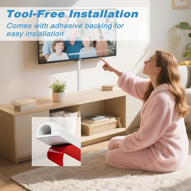 Alt view image 7 of 7 - 78" Silicone Cord Hider for 1 Cord,Flexible Side-Opening White Cord Covers for Wires on Wall Mount TV,Easier Setup for Home Office Self-Adhesive Cable Management Wire Hider,0.54" W x 0.39" H