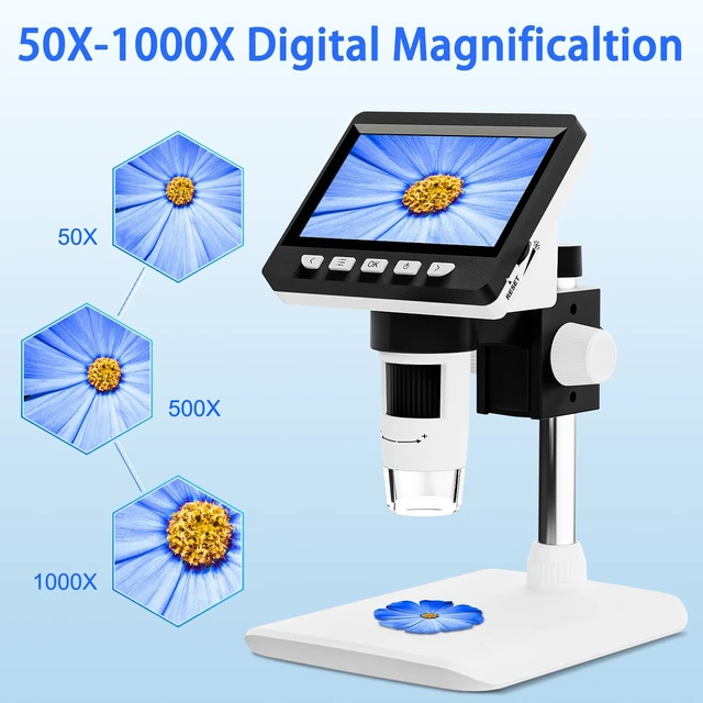 Alt view image 2 of 7 - 4.3" Digital Microscope for Adults, USB Coin Magnifier with 8 Adjustable Lights, 1000X Magnifying Glass, 1080P Resolution,Save Photos & Videos,Compatible with Windows/MacOS, White