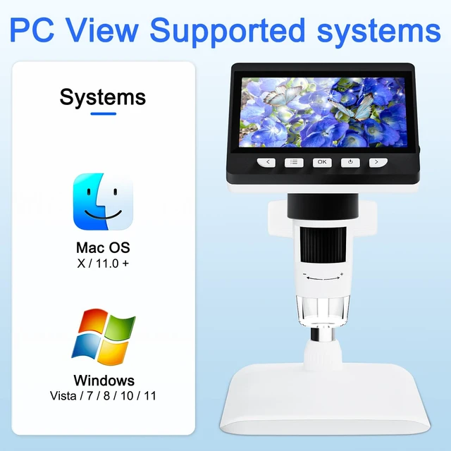 Alt view image 5 of 7 - 4.3" Digital Microscope for Adults, USB Coin Magnifier with 8 Adjustable Lights, 1000X Magnifying Glass, 1080P Resolution,Save Photos & Videos,Compatible with Windows/MacOS, White