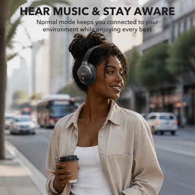 Alt view image 7 of 7 - Active Noise Cancelling Headphones for Airplane Travel Wireless Bluetooth 6.0 OverEar Headset Hi-Res Audio, 78H Playtime, Deep Bass, Custom EQ via App, Comfortable Fit for Office