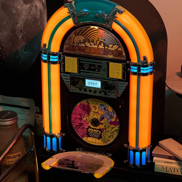 Alt view image 7 of 7 - Athena Mini Jukebox/Tabletop CD Player/Bluetooth Speaker/Radio/USB and SD Card Player with Retro LED Lighting System (Yellow Green)