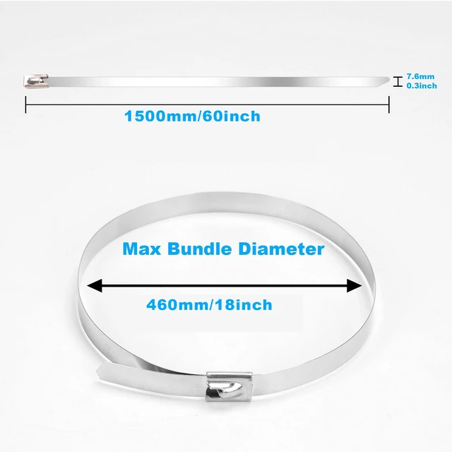 Alt view image 3 of 7 - Metal Zip Ties, 60 Inch Extra Long 390Lb Stainless Steel Cable Ties 30 Pcs Heavy Duty Large Tie Wraps, Self-Locking UV Resistant for Exhaust Wrap, Garden Ties, pipes, Outdoor Use & Marine