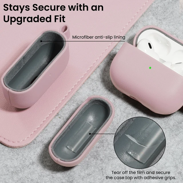 Alt view image 6 of 7 - for AirPods Pro 2 Case, Vegan Leather Cover, Blush Pink Vegan Leather Cover, Front LED Visible, Wireless Charging, Anti-Scratch, Soft Touch, Metal Carabiner