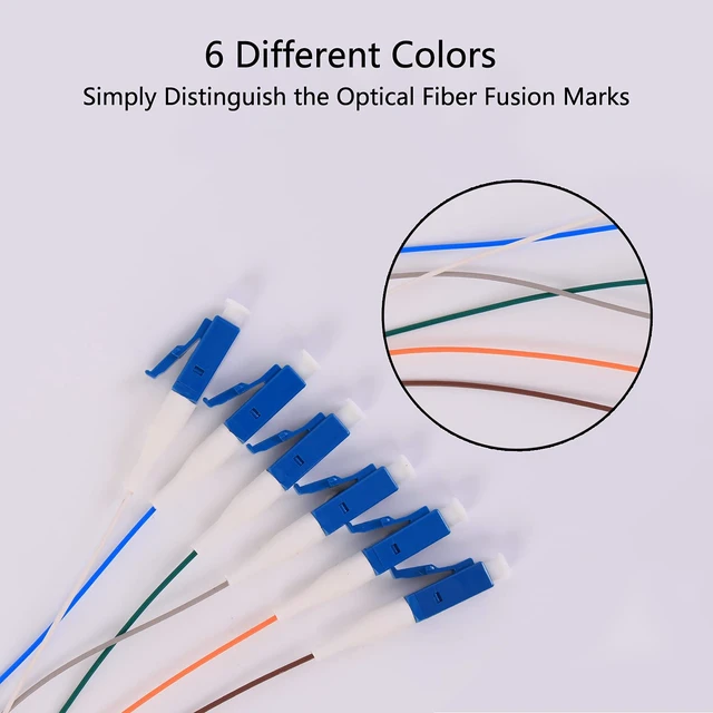 Alt view image 4 of 7 - 4Pcs 1.5 Meter LC Cable, SingleMode 9/125 Fiber Pigtail with 6 Color-Coded LC Patch Cord, Ceramic Ferrule Plug for Fusion Splicing