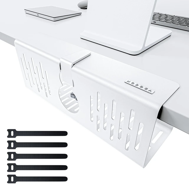 Main image of No Drill Under Desk Cable Management Tray, 14'' Wire Management, Punch-Free Clamp on, Metal Cable Tray, Wire Organizer, Under Desk Basket for Office and Home, White