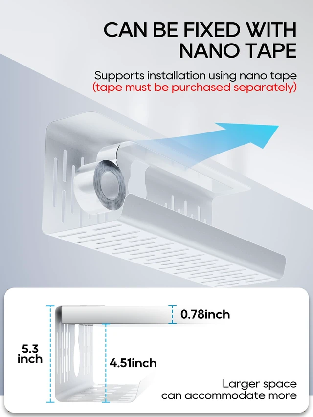 Alt view image 7 of 7 - No Drill Under Desk Cable Management Tray, 14'' Wire Management, Punch-Free Clamp on, Metal Cable Tray, Wire Organizer, Under Desk Basket for Office and Home, White