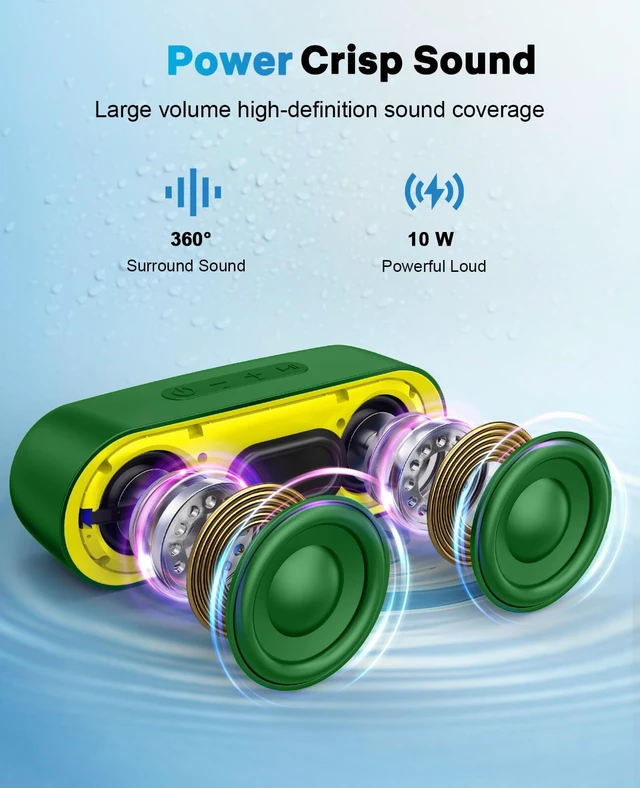 Alt view image 3 of 6 - Bluetooth Speakers, Waterproof Portable Speakers with TWS, 24 Playtime, Stereo Sound, Wireless for Home Shower Pool Beach Outdoor (Green)