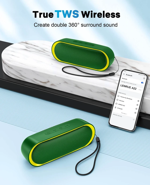 Alt view image 4 of 6 - Bluetooth Speakers, Waterproof Portable Speakers with TWS, 24 Playtime, Stereo Sound, Wireless for Home Shower Pool Beach Outdoor (Green)