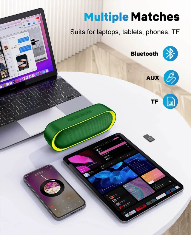 Alt view image 5 of 6 - Bluetooth Speakers, Waterproof Portable Speakers with TWS, 24 Playtime, Stereo Sound, Wireless for Home Shower Pool Beach Outdoor (Green)