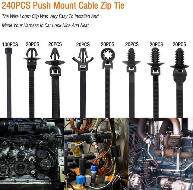 Alt view image 5 of 7 - 240Pcs Push Mount Cable Zip Tie, Nylon Self Locking Cable Strap, 8 Most Popular Sizes, Heavy Duty Self-Locking UV Resistant Wire Ties - For Indoor, Construction, Electronic and Auto