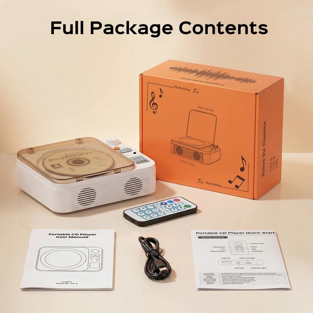 Alt view image 7 of 7 - CD Players for Home with Bluetooth, 2000mAh, Portable CD Player with Remote Desktop CD Player with Speaker Supports CD/USB/Bluetooth/AUX-Output, Gift for Family/Friends
