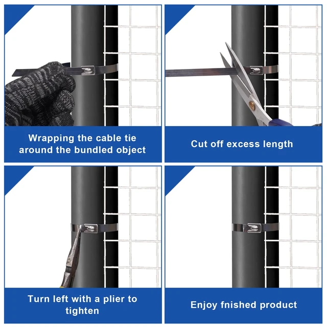 Alt view image 7 of 7 - Metal Zip Ties, 60 Inch Extra Long 390Lb Stainless Steel Cable Ties 30 Pcs Heavy Duty Large Tie Wraps, Self-Locking UV Resistant for Exhaust Wrap, Garden Ties, pipes, Outdoor Use & Marine