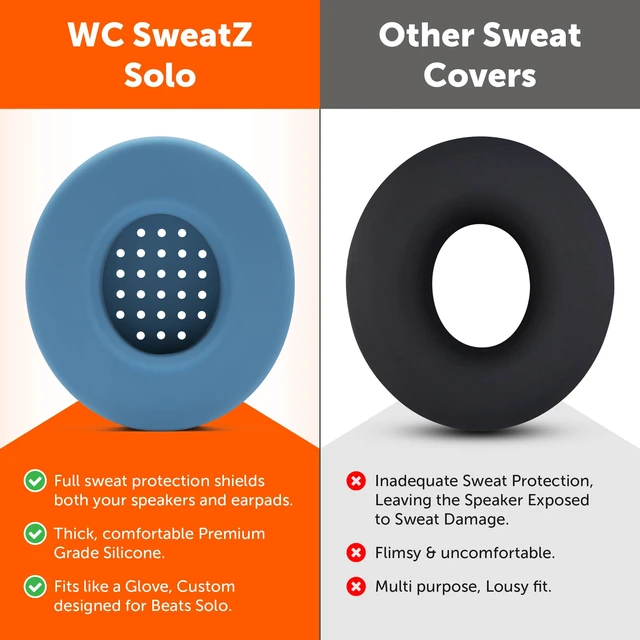 Alt view image 3 of 7 - SweatZ Beats Solo - Patented Sweat Covers for Beats Solo 4, 3 & 2 Made by Wicked Cushions Made with Premium Silicone, Sweatproof, Washable & Preserves Comfort Blue Slate