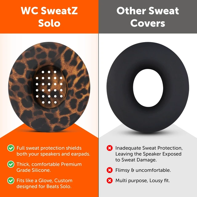 Alt view image 3 of 7 - SweatZ Beats Solo - Patented Sweat Covers for Beats Solo 4, 3 & 2 Made by Wicked Cushions Made with Premium Silicone, Sweatproof, Washable & Preserves Comfort Leopard