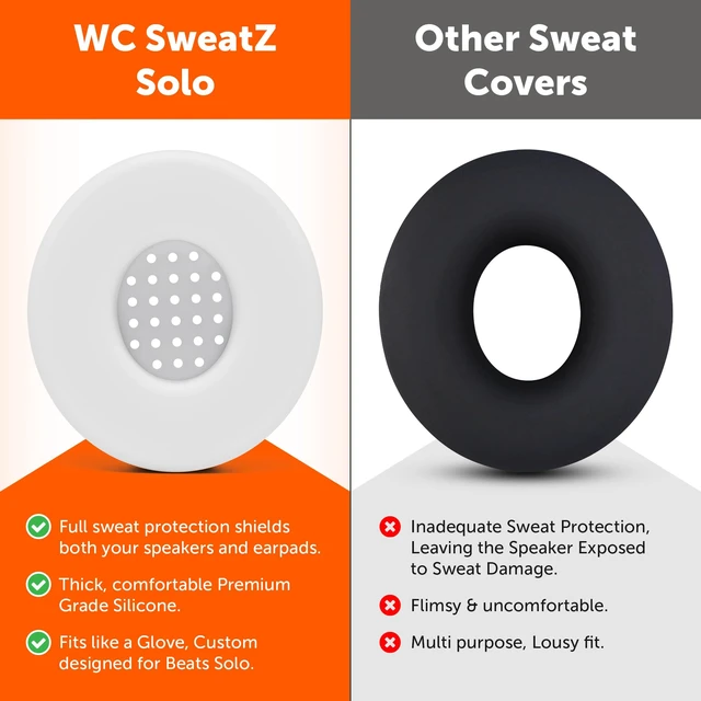 Alt view image 3 of 7 - SweatZ Beats Solo - Patented Sweat Covers for Beats Solo 4, 3 & 2 Made by Wicked Cushions Made with Premium Silicone, Sweatproof, Washable & Preserves Comfort White
