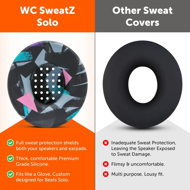 Alt view image 3 of 7 - SweatZ Beats Solo - Patented Sweat Covers for Beats Solo 4, 3 & 2 Made by Wicked Cushions Made with Premium Silicone, Sweatproof, Washable & Preserves Comfort 90's Black