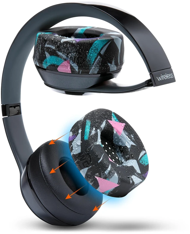 Main image of SweatZ Beats Solo - Patented Sweat Covers for Beats Solo 4, 3 & 2 Made by Wicked Cushions Made with Premium Silicone, Sweatproof, Washable & Preserves Comfort 90's Black