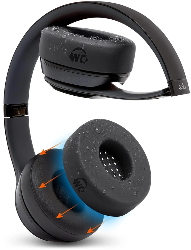 Main image of SweatZ Beats Solo - Patented Sweat Covers for Beats Solo 4, 3 & 2 Made by Wicked Cushions Made with Premium Silicone, Sweatproof, Washable & Preserves Comfort Black