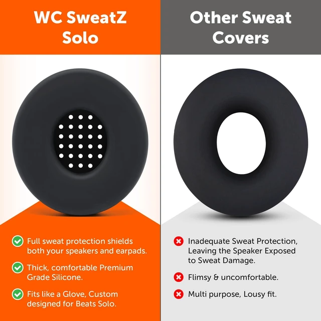 Alt view image 3 of 7 - SweatZ Beats Solo - Patented Sweat Covers for Beats Solo 4, 3 & 2 Made by Wicked Cushions Made with Premium Silicone, Sweatproof, Washable & Preserves Comfort Black
