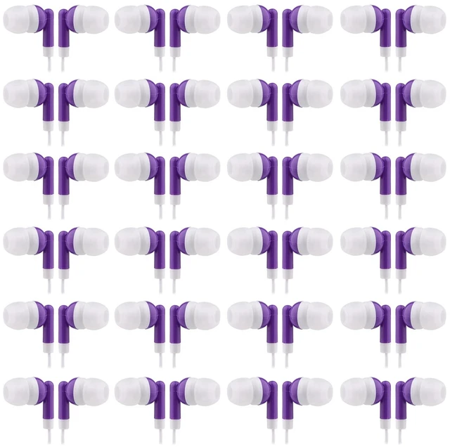 Main image of Wholesale Bulk Eearbuds Headphones 100 Pack for Kids,Classroom,Labs,Students and Adults(Purple)