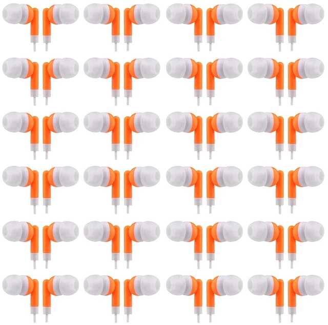 Main image of Wholesale Bulk Eearbuds Headphones 100 Pack for Kids,Classroom,Labs,Students and Adults(Orange)