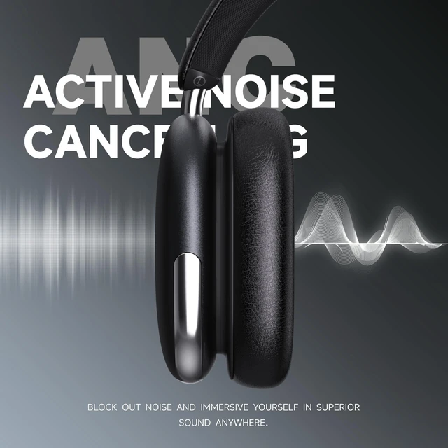 Alt view image 2 of 7 - Freepods Over-Ear Bluetooth Headphones with Mic,120 Hour Playtime Active Noise Cancelling,Hi-Res Audio,Wireless ANC Headset, Android Compatible - Black