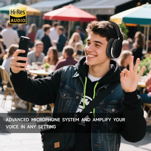 Alt view image 6 of 7 - Freepods Over-Ear Bluetooth Headphones with Mic,120 Hour Playtime Active Noise Cancelling,Hi-Res Audio,Wireless ANC Headset, Android Compatible - Black