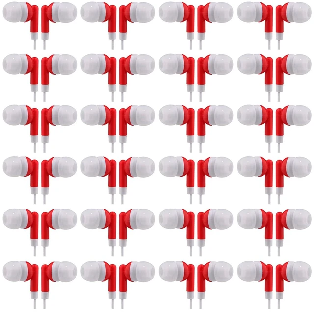 Main image of Wholesale Bulk Eearbuds Headphones 100 Pack for Kids,Classroom,Labs,Students and Adults (Red)