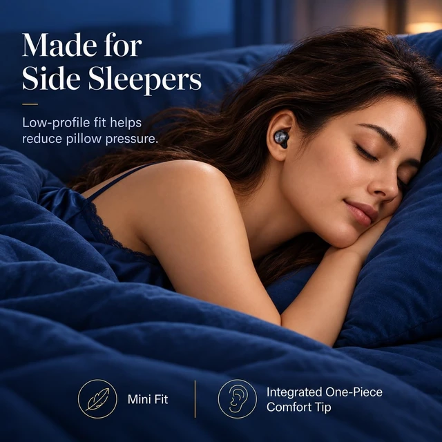 Alt view image 3 of 7 - ANC Sleep Earbuds for Side Sleepers, Mini Low-Profile Sleeping Headphones for Snoring & Night Noise, Sleep Mode with No Low-Battery Beep, White Noise, 48H Charging Case, Bluetooth 6.0, Black
