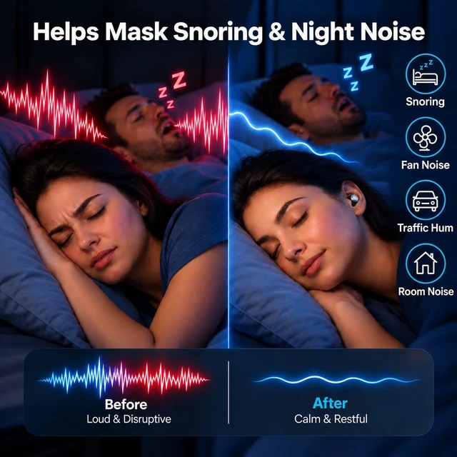 Alt view image 4 of 7 - ANC Sleep Earbuds for Side Sleepers, Mini Low-Profile Sleeping Headphones for Snoring & Night Noise, Sleep Mode with No Low-Battery Beep, White Noise, 48H Charging Case, Bluetooth 6.0, Black